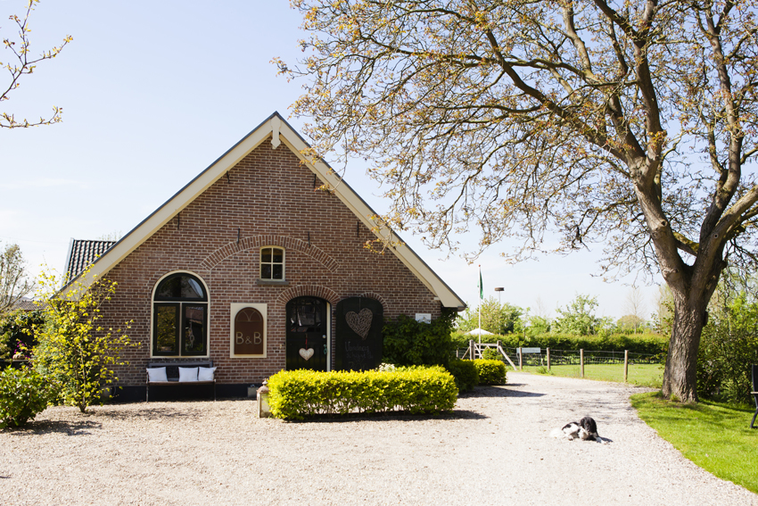 Het erf van Klein Groenbergen met het bakstenen bakhuis en de oude boom